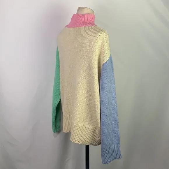 OliviaRubinpink green blue color block/beaded hearts sweater