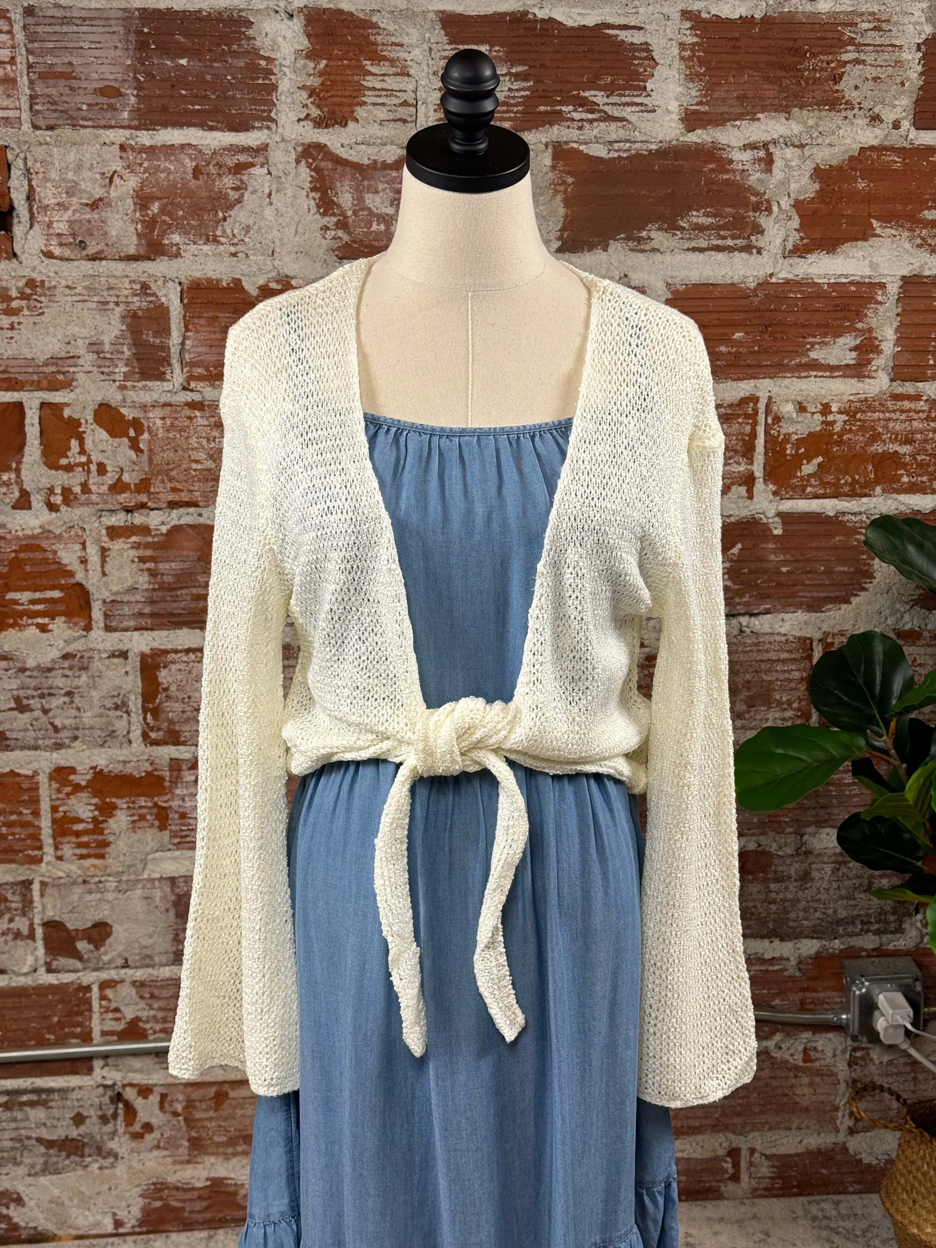 Open Tie Cardigan in Cream