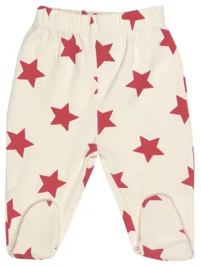 Organic Cotton Baby Pants Footed GOTS Certified Clothes (White-Red)