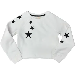 Paper Flower Embroider Stars Crop White Sweatshirt