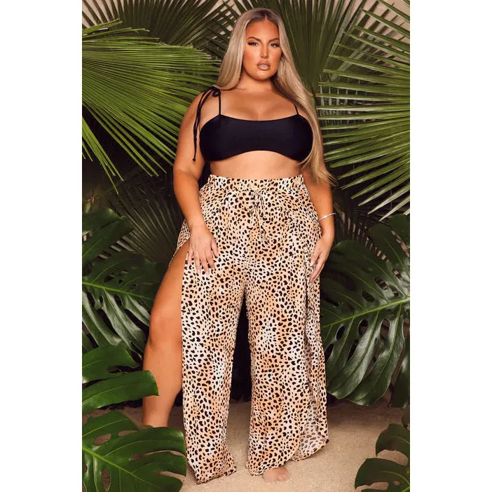 Plus size tropical cover up slit pants