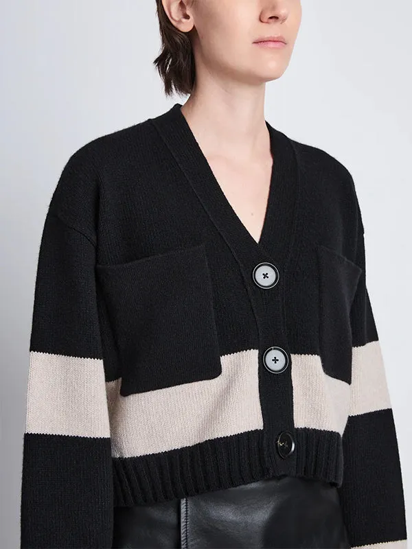 Sofia Cardigan In Black Striped Cahsmere