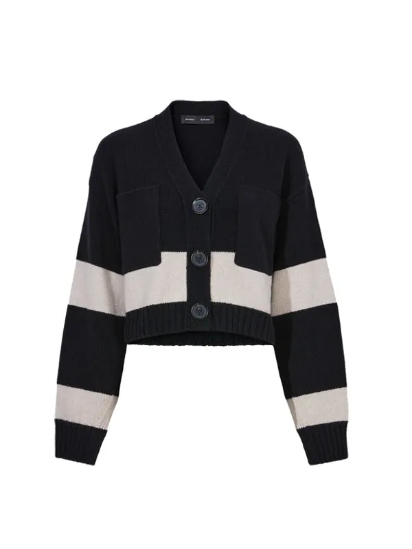 Sofia Cardigan In Black Striped Cahsmere