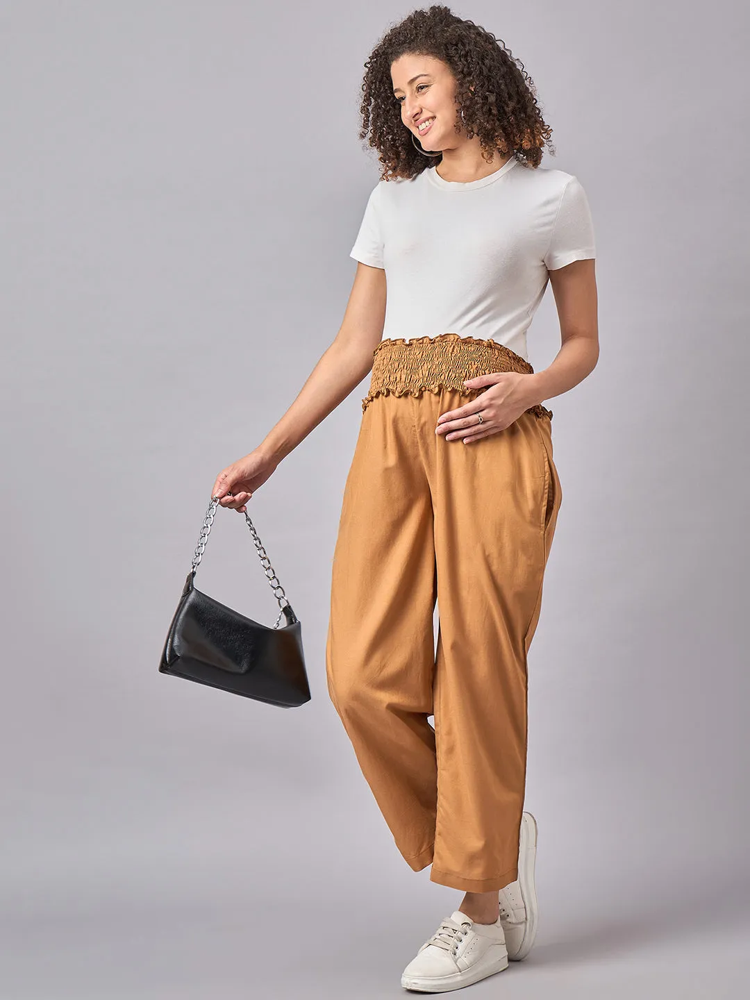 Solid Brown Color Maternity Pants