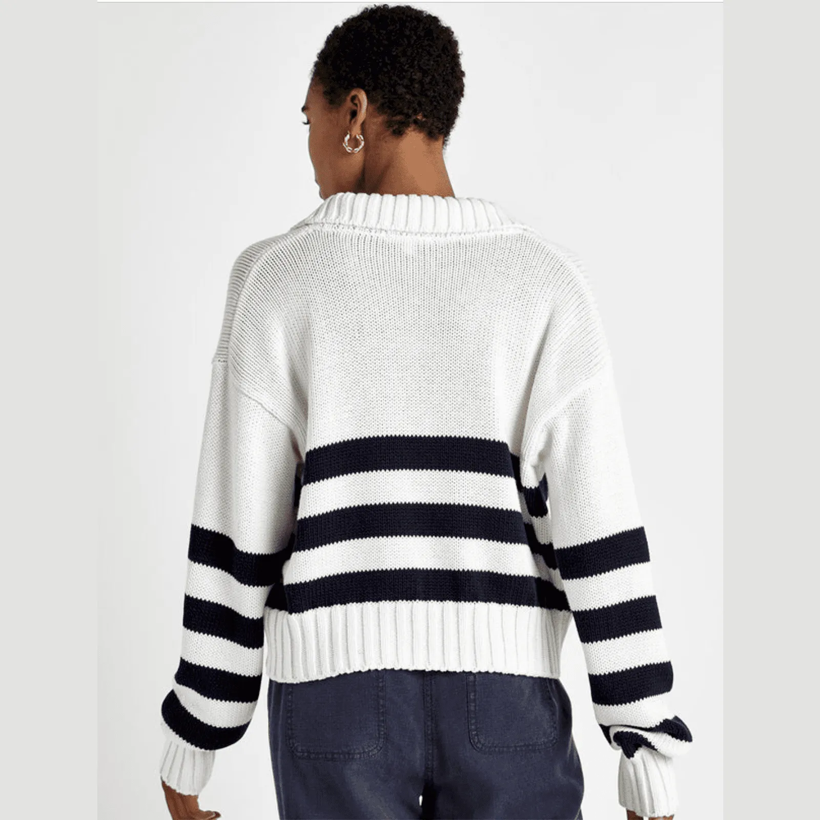 Splendid Parker Polo Stripe Sweater in Navy Stripe