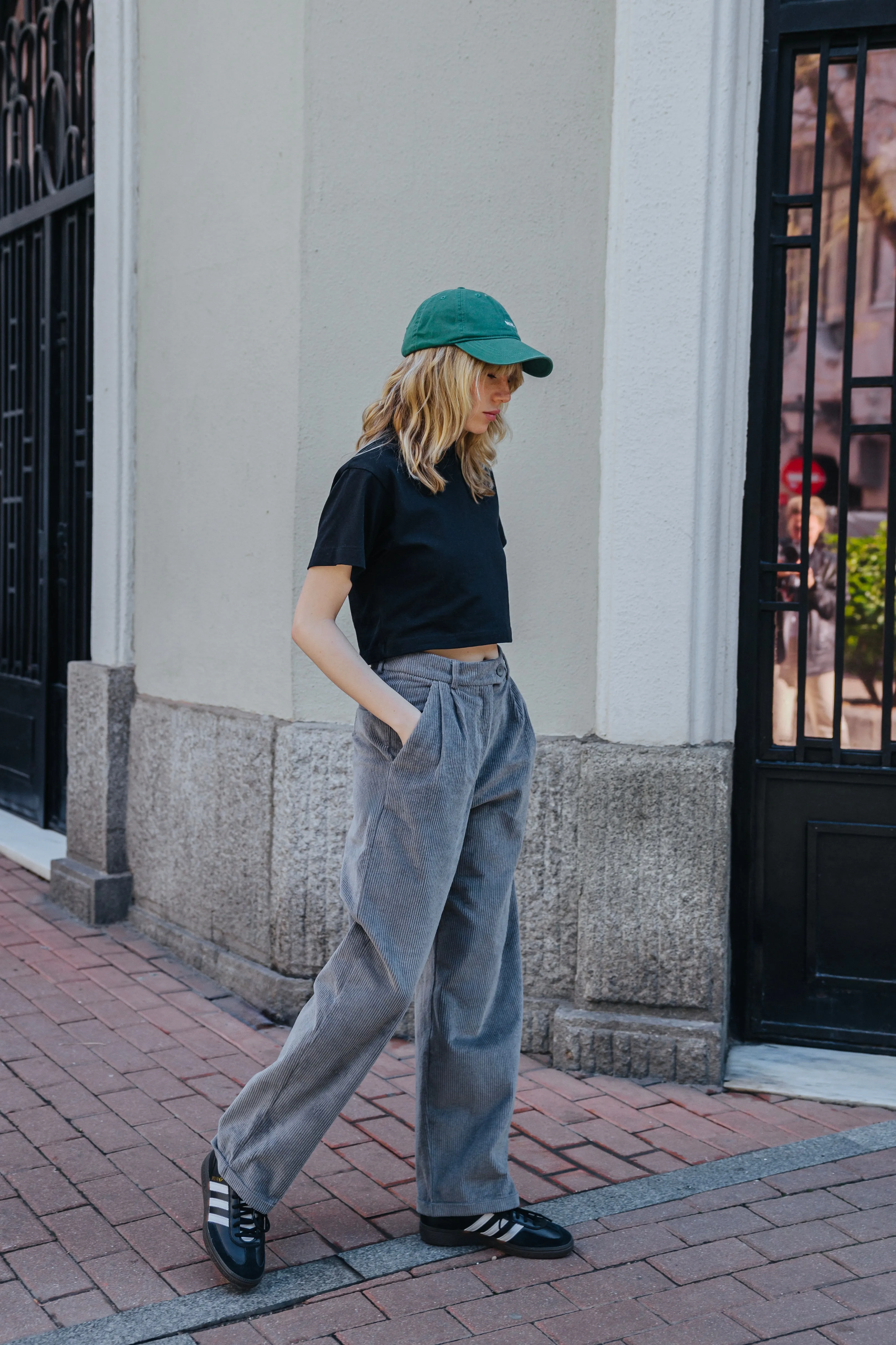 Chic Grey Corduroy Trousers for Women