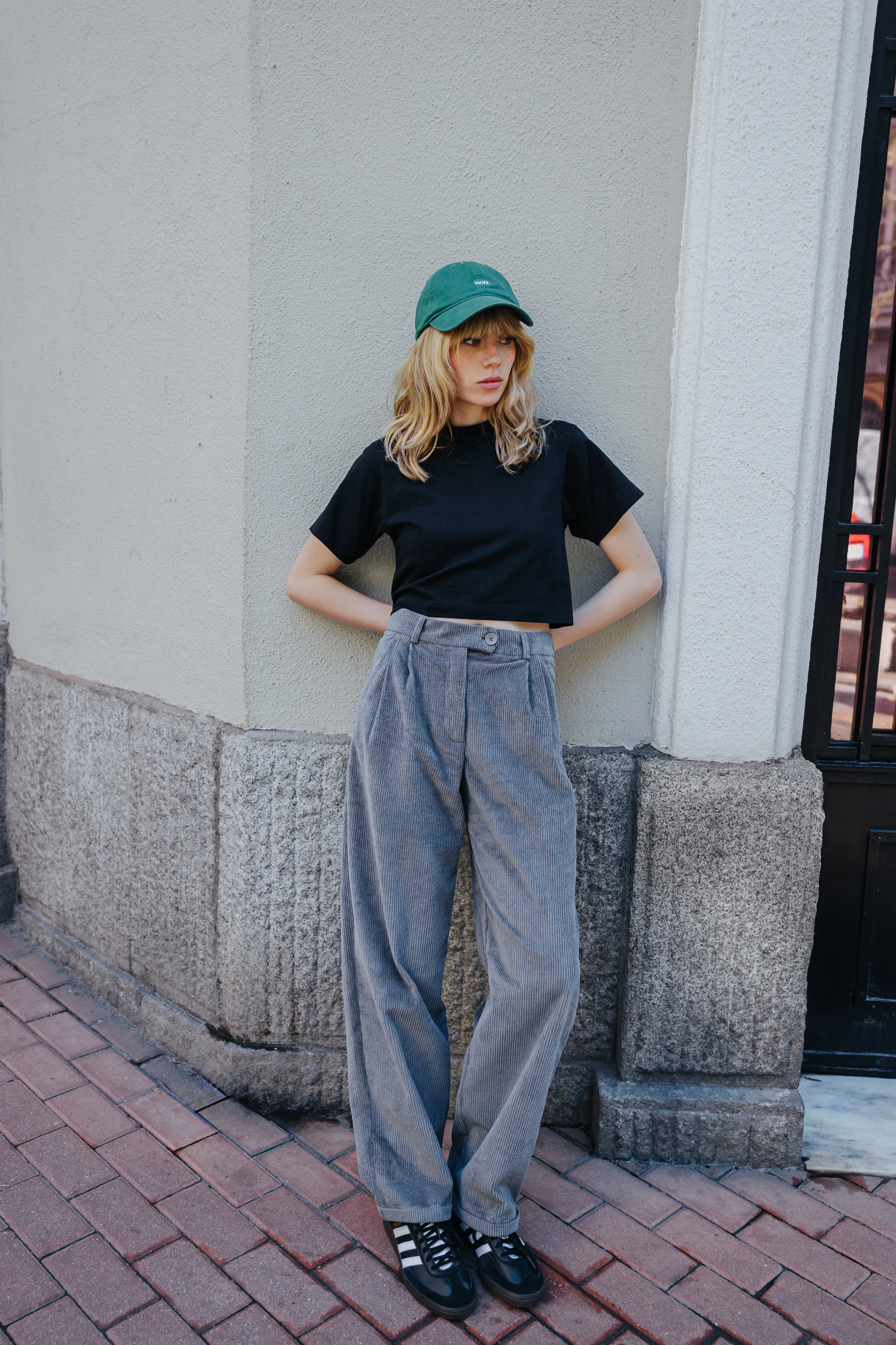 Chic Grey Corduroy Trousers for Women