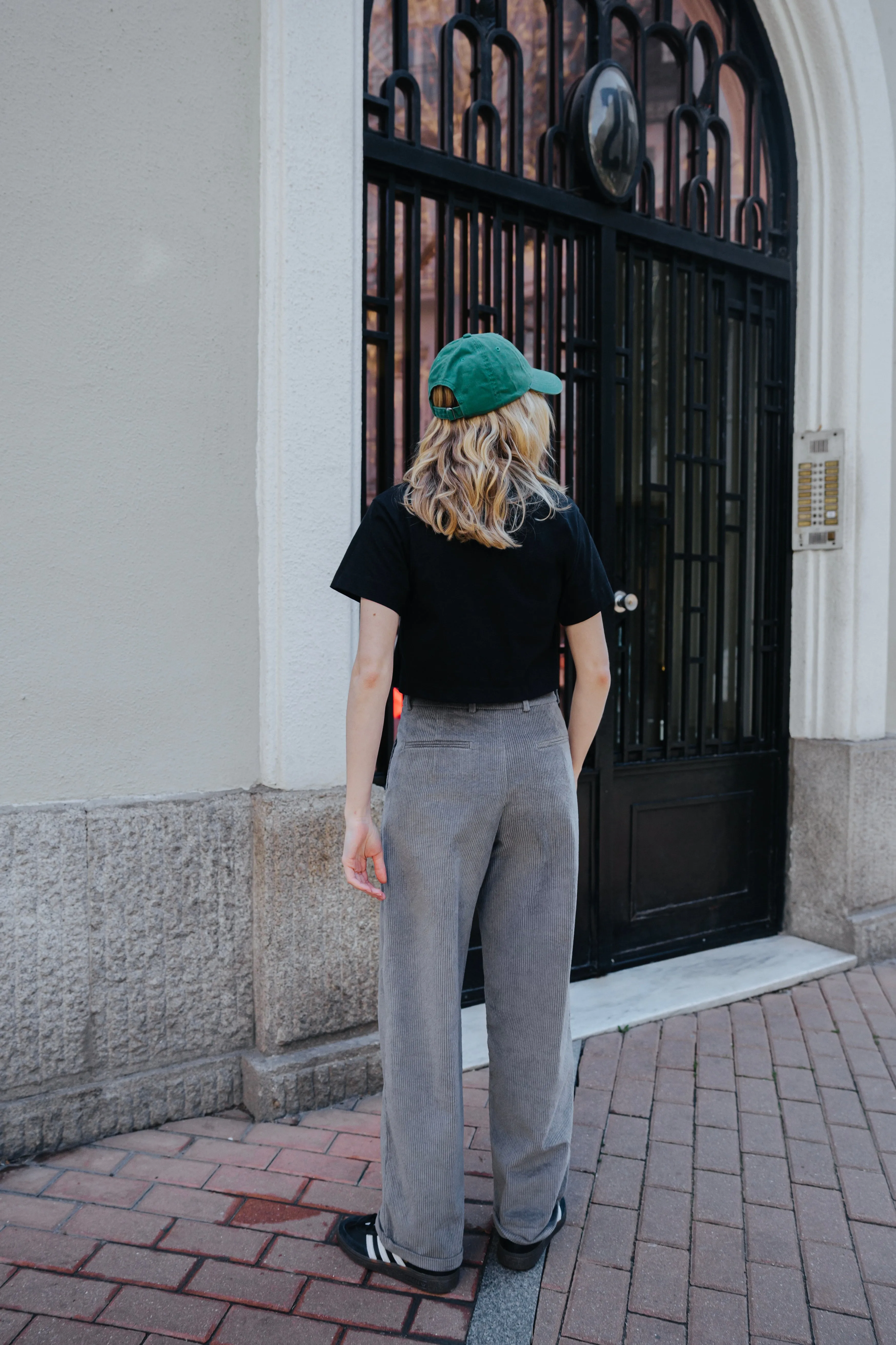 Chic Grey Corduroy Trousers for Women