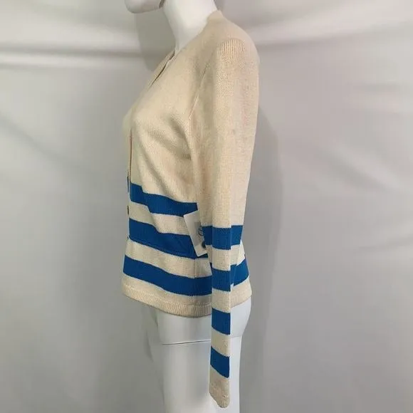 St.JohnNWT cream blue striped knit cardigan