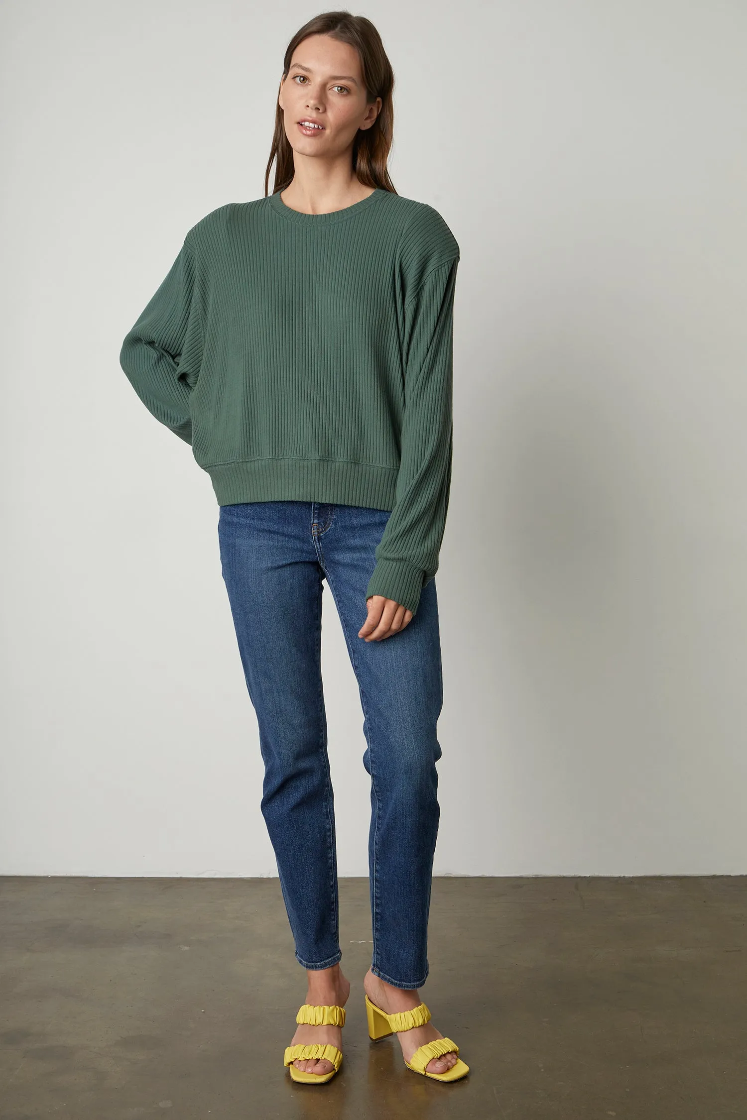 Velvet Women's Lux Rib Round Neck Sweater - CYPRESS