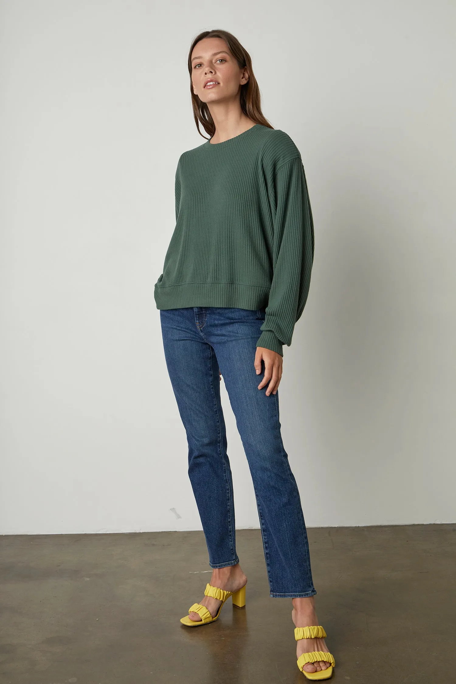 Velvet Women's Lux Rib Round Neck Sweater - CYPRESS