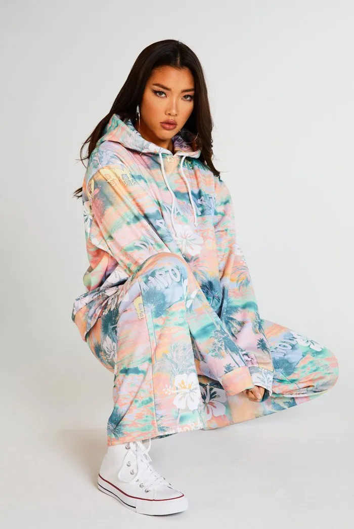 Vintage Hawaiian Print Oversized Hoodie