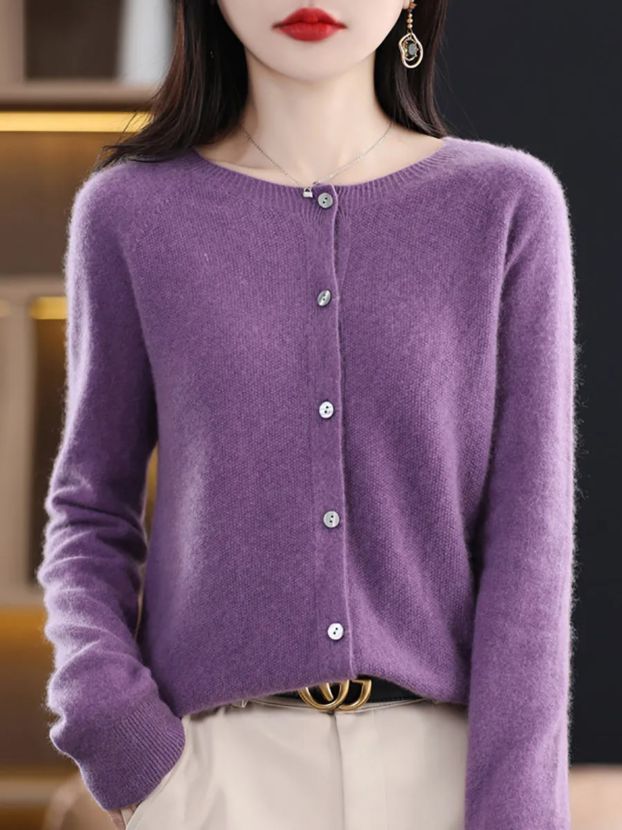 Women Winter Wool Solid Cardigan Sweater