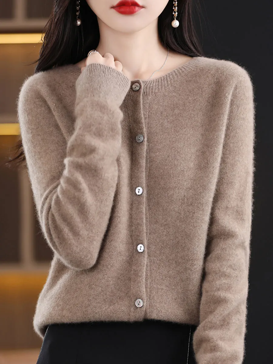 Women Winter Wool Solid Cardigan Sweater