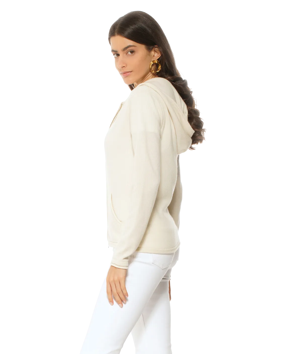 Women's Pure Cashmere Hoodie Sweater Off White