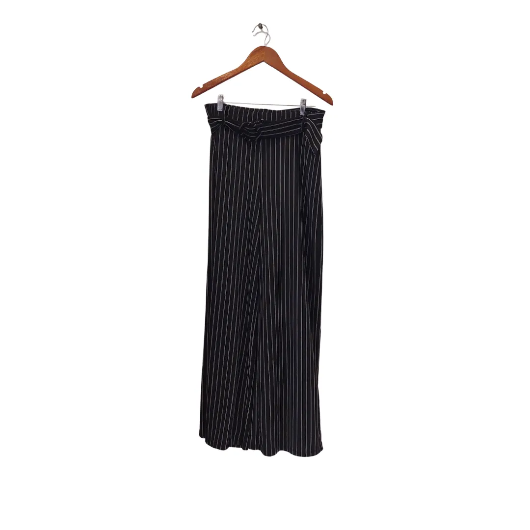 ZARA Black & White Stripe Belted Wide-leg Pants | Brand new |