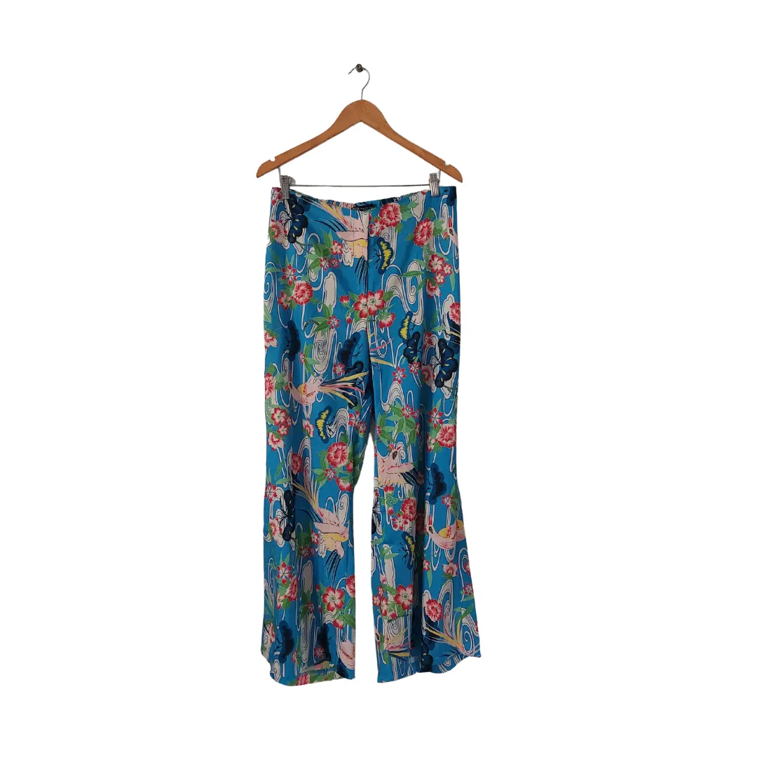 ZARA Blue Printed Satin Wide-leg Pants | Like New |